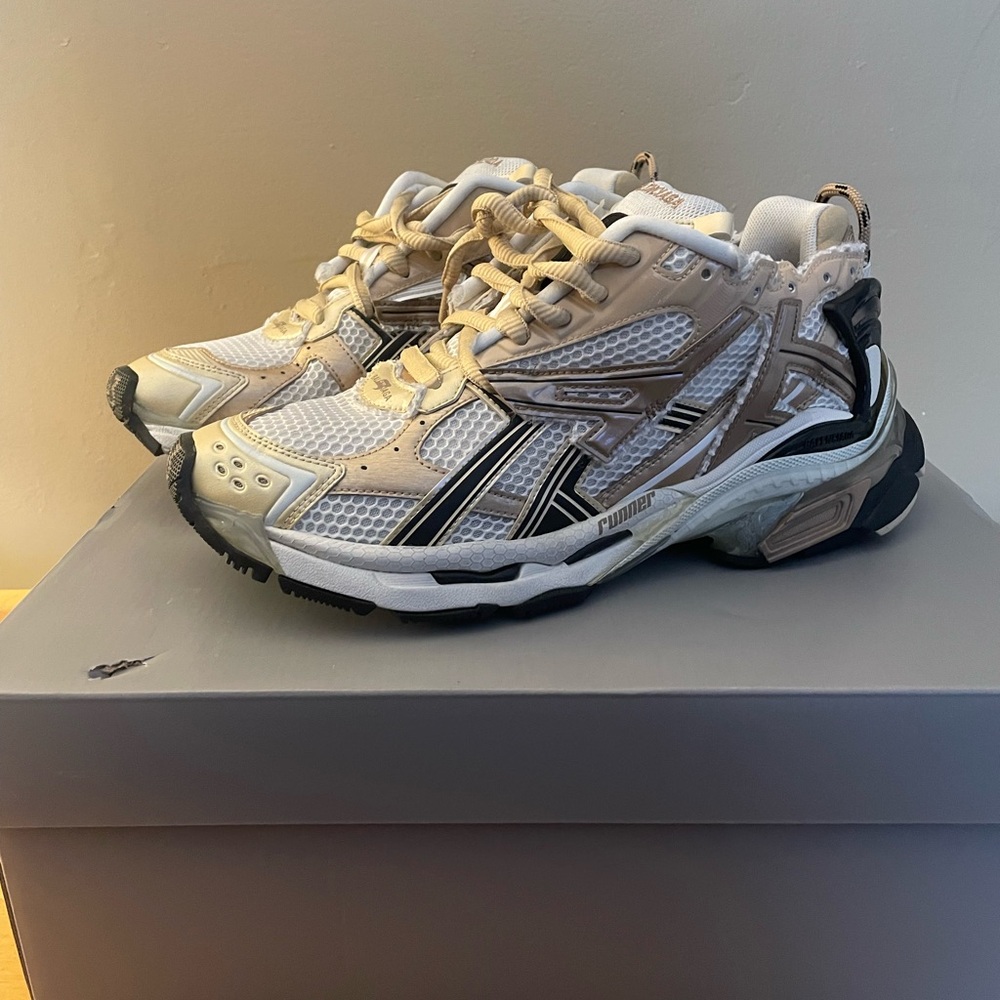 Beige and Black Running Shoes